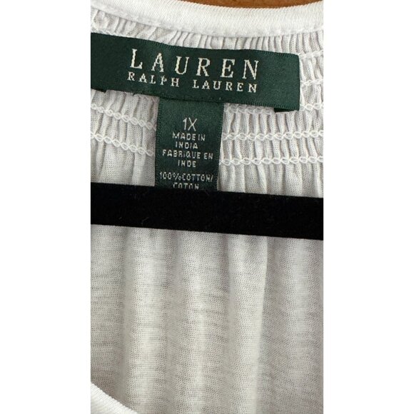 LAUREN RALPH LAUREN Cotton T-Shirt Tie Detail Classic Fit White Plus Size 1X - Picture 5 of 6